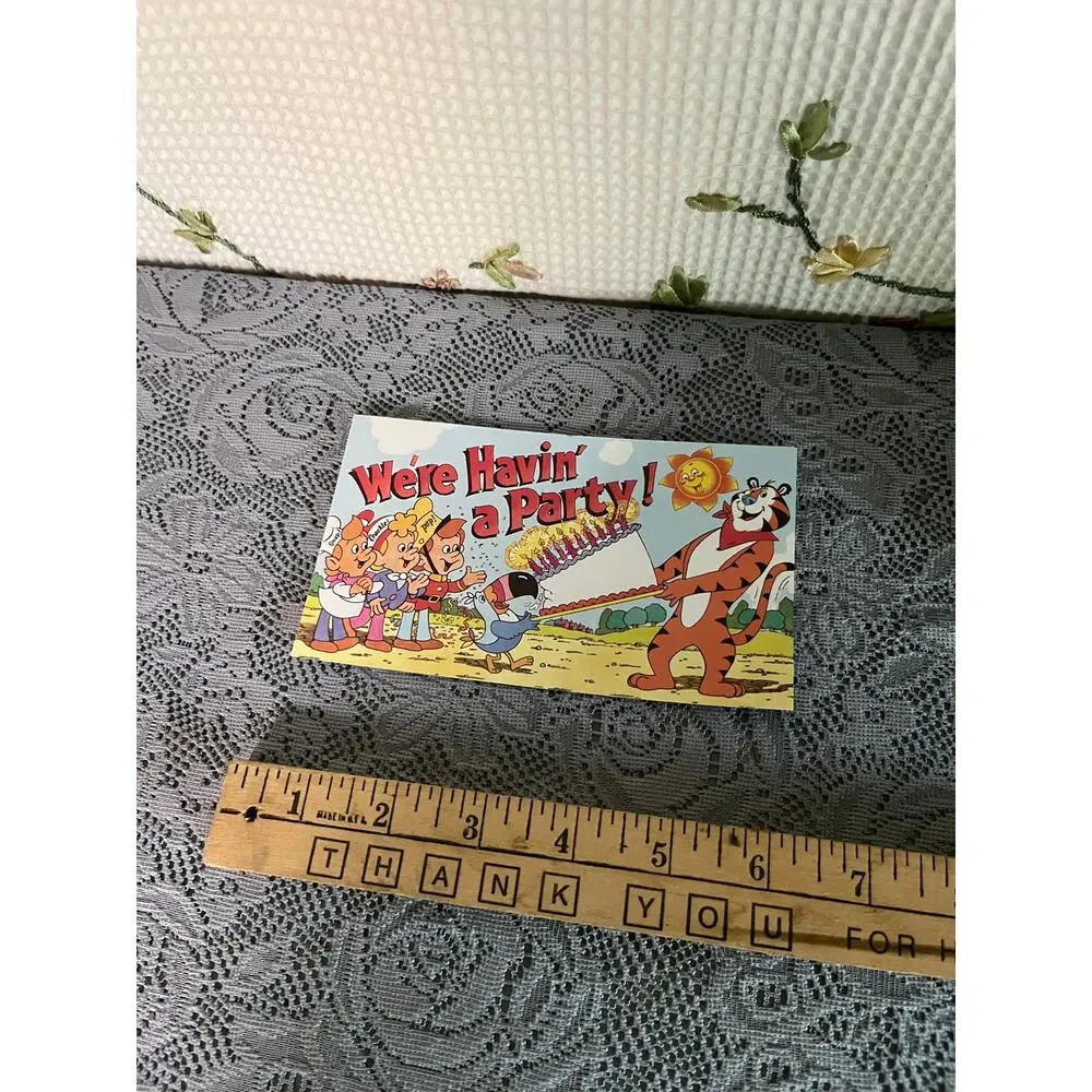 Vintage 1986 Kelloggs Were Havin a Party Postcard Tony Tiger Snap Crackle Pop